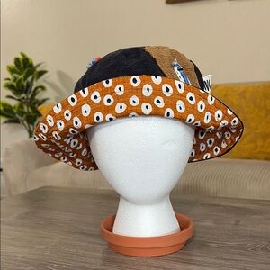 Black Bucket Hat with Corduroy Patches double-sided